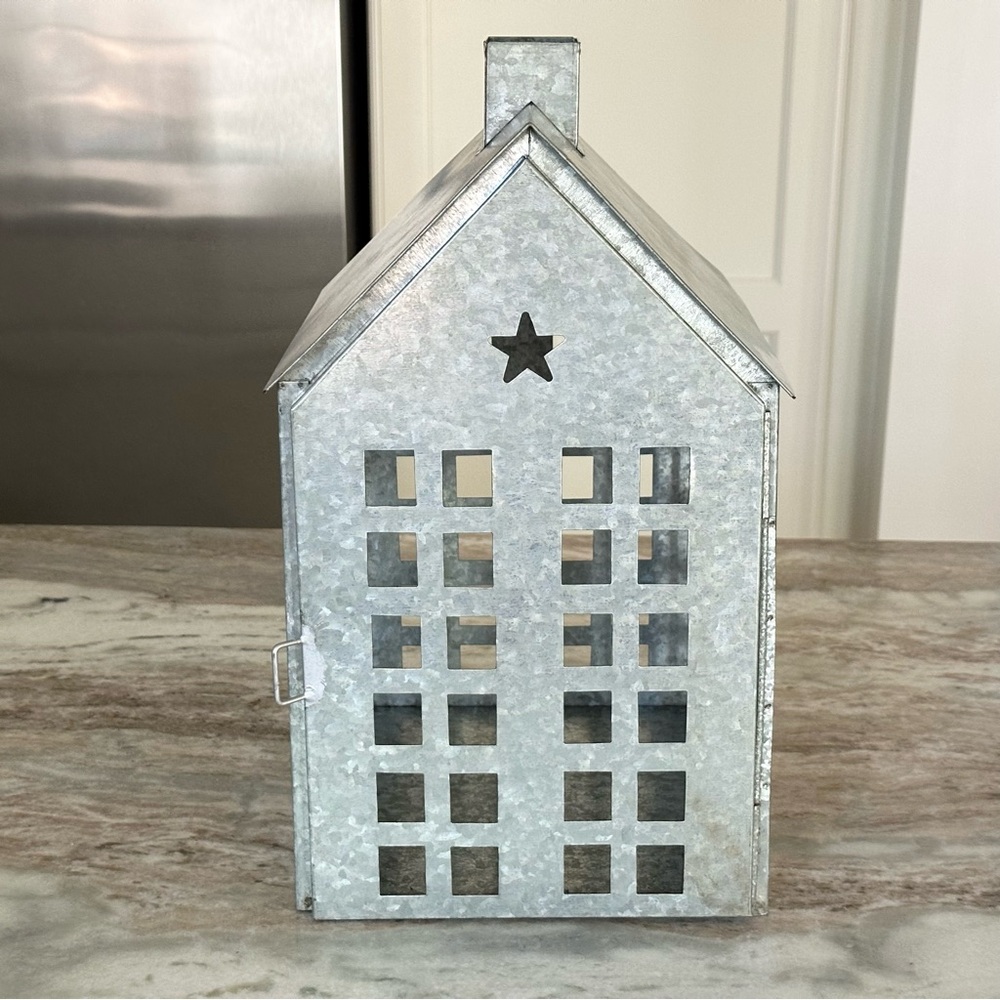 Large Holiday Galvanized Metal Luminary House / Christmas Village Lantern